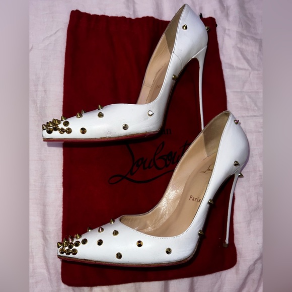 Christian Louboutin White Leather Degraspike Embellished Spiked Stiletto Heel 40 - Picture 12 of 12
